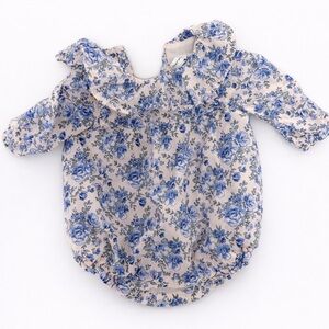Floral Blue and White Baby Romper